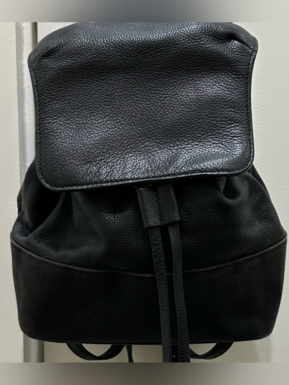 Rebecca Minkoff Isobel Mini Backpack Black Leather Canvas Mixed Media Tassels